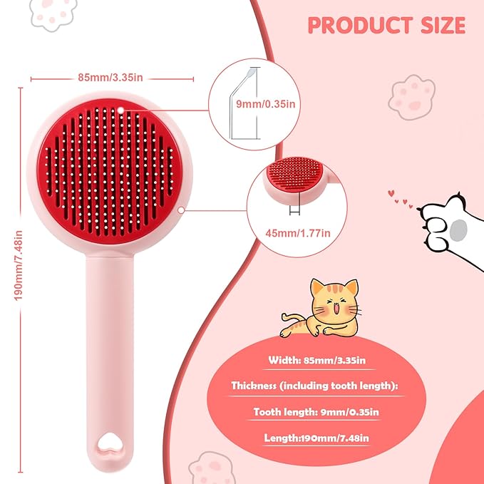 New cat brush&dog brush,pet hair brush with Self Cleaning Button Easy to remove loose undercoat，Needle-tip massage beads, no harm to the skin,Lovely Heart Series(Khaki)-Mewly Pet