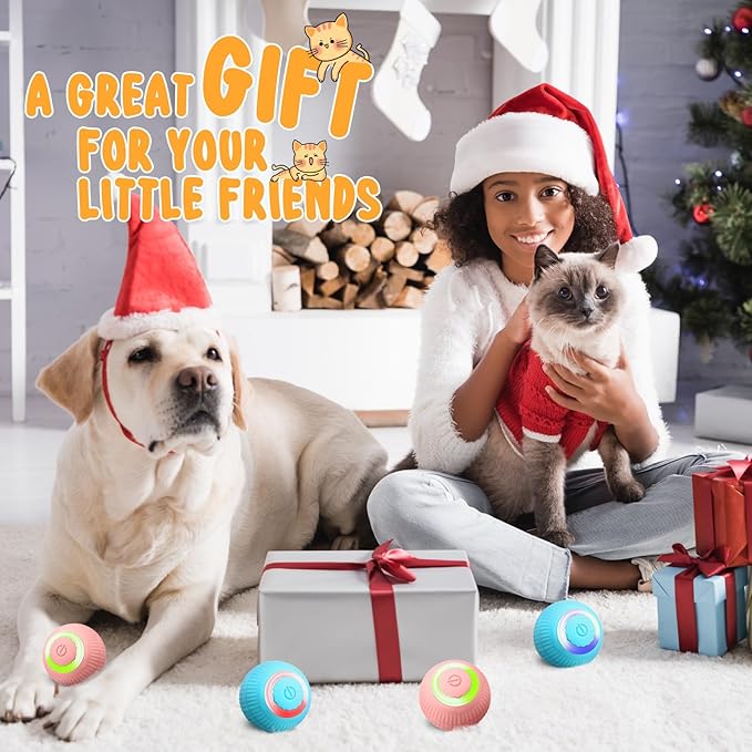 6 Pack Interactive Cat Ball Toy for Indoor Automatic Smart Rolling Ball with LED Light 2 Modes Electric Self Rolling Toy for Large and Small Puppy Kitten-Mewly Pet