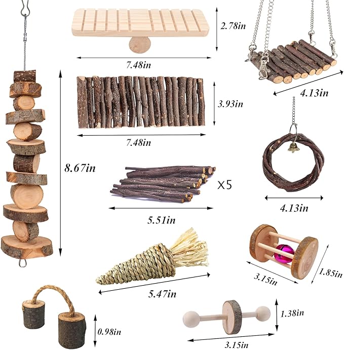 Grddaef Hamster Toys, Guinea Pig Chew Toys Rabbit Enrichment Cage Accessories Toys for Chinchilla Gerbils Rats Bunny Squirrels-Mewly Pet