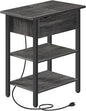 HOOBRO End Table with Charging Station, Narrow Side Table, Flip Top Nightstand with USB Ports and Outlets, Bedside Tables with Shelf for Small Spaces, Living Room, Charcoal Black BC341BZ01