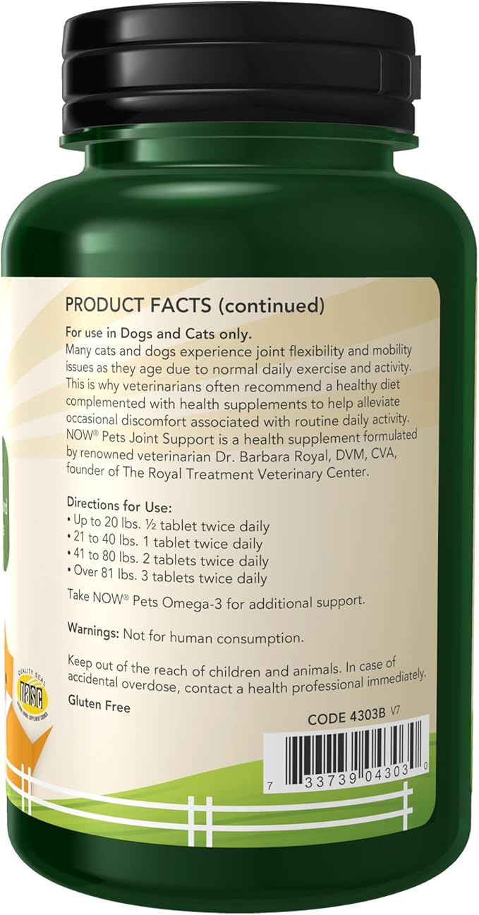 NOW Pet Health, Joint Support Supplement, Formulated for Cats & Dogs, NASC Certified, 90 Chewable Tablets-Mewly Pet