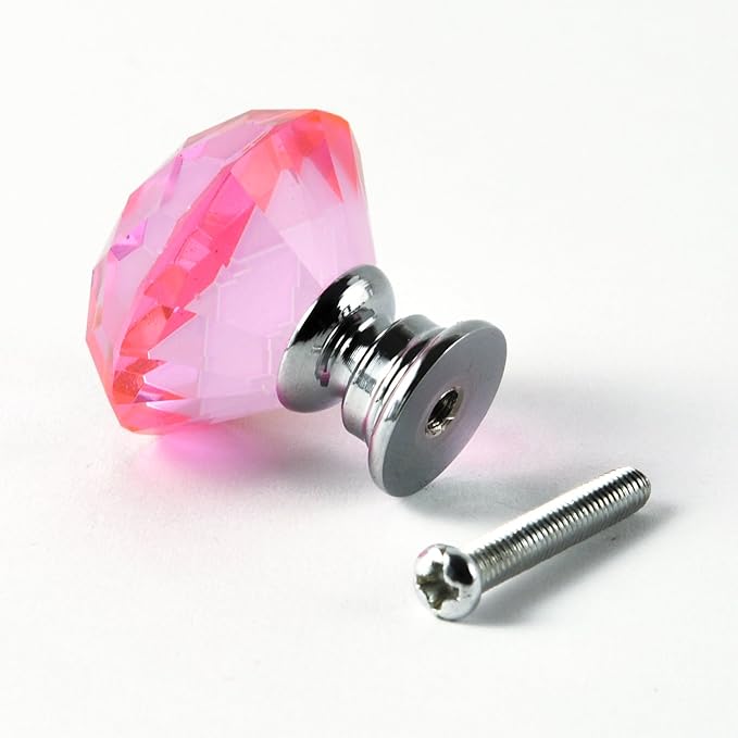 12pcs Diamond Shape Crystal Glass 30mm Cabinet Drawer Knob Pink