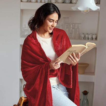 Exclusivo Mezcla Fleece Blanket Twin Size for Bed, Super Soft and Warm, All Season Use, Cozy, Plush, Lightweight, 90x66 Inches, Deep Red