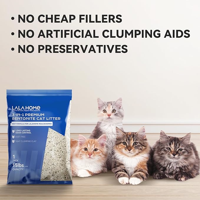 Clumping Cat Litter, Premium Bentonite Cat Litter Sodium-Based, Dust-Free, Strong Durability, Odor Control, Natural Mineral Formula Unscented Litter for RealScooper - 15 lb. Box-Mewly Pet