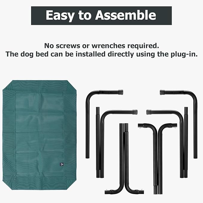 Elevated Dog Bed for Outdoor, XXXL Raised Dogs Cot with Washable Mesh, Cooling Pet Beds Chew Proof Dog Hammock, Metal Frame Lifted Platform for Training Outside Camping, 59 inch Green-Mewly Pet