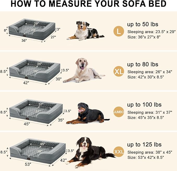 Orthopedic XL Dog Bed for Extra Large Dogs, Waterproof Memory Foam Dog Beds with Sides, Non-Slip Bottom and Egg-Crate Foam Big Dogs Couch Beds with Removable Washable Cover(X-Large,Grey)-Mewly Pet