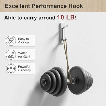 Wall Hooks for Coat and Towel: 13LB Adhesive Door Hanger Stick on, Silver 6 Pack