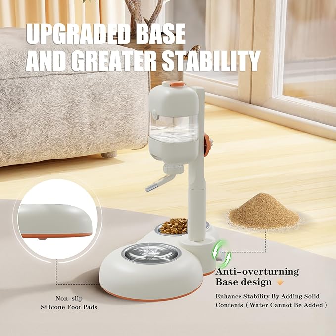 Pet Bowls,15°Tilted Puppy Food Bowls with Puppy Weaning Bottles,3 in 1 Height Adjustable Water Dispenser for Dogs,Pet Food Bowls for Ferrets,Cats,Rabbits and Small Sized Dogs(White)-Mewly Pet