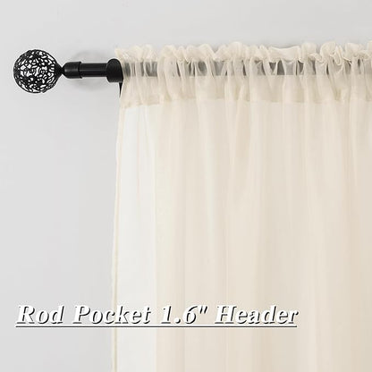 HUTO Cream Peach Beige Sheer Window Curtains 96 Inches Long Voile Curtains for Bedroom Living Room Nursery with Rod Pocket 2 Panels Each is 52 inches Wide