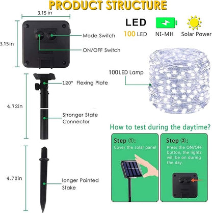 Solar Christmas String Lights Outside, 3 Pack Total 120FT 300 LED Solar Garden Twinkle Light Outdoor, Waterproof with 8 Modes Solar Fairy Lights for Patio Party Wedding Christmas Decor (Cool White)