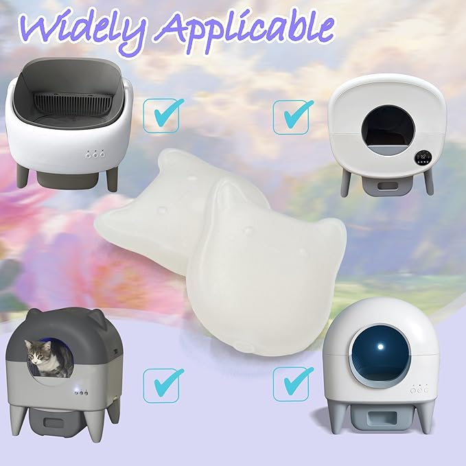 NewKe 4 Pack Deodorizer for Cumrige Self Cleaning Litter Box, Odor Eliminator Compatible with Fumoi Automatic Cat Litter Box, Cute Cat Shaped Design with Camellia Flower Scent, Fragrance Refills-Mewly Pet