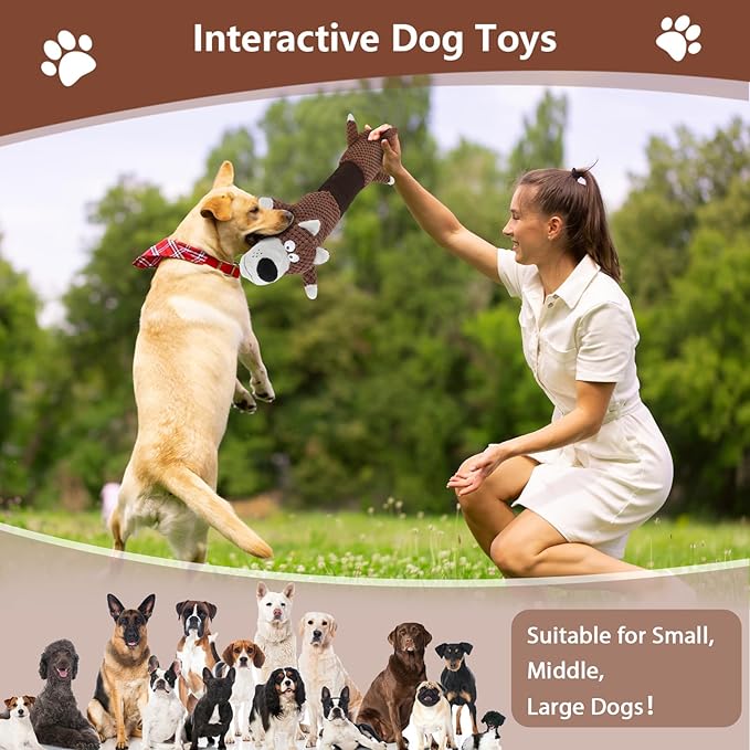 Squeaky Dog Toys with Crinkle Paper, Tough Puppy Toys and Plush Dog Chew Toy, Interactive Tug of War Dog Toy for Small, Medium and Large Breed Dogs-Mewly Pet