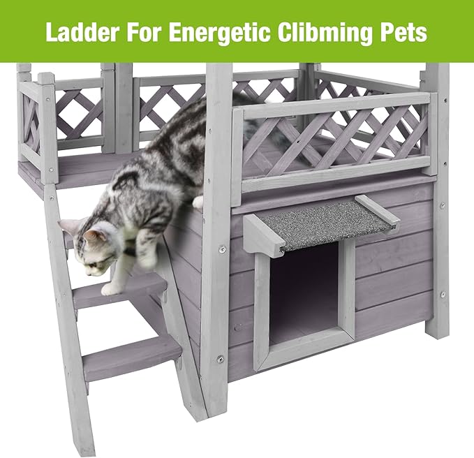 GUTINNEEN Cat House Outdoor Weatheproof Feral Cat Shelter Wooden Cat Condos for Winter Large Balcony（AIR09）-Mewly Pet