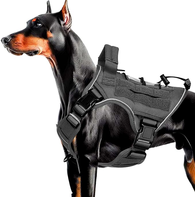 Heavy-Duty Tactical Dog Harness for Large Dogs, No Pull Adjustable Reflective Pet Vest with Molle System, K9 Military-Grade Control for Service Training, Outdoor & 10+ Breeds, Gray, Medium-Mewly Pet