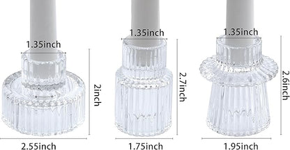 Vixdonos Glass Candlestick Holders Tealight Candle Holders for Table Centerpieces, Wedding Decor and Dinner Party (3 Pcs, Clear)