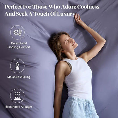 LuxClub Full Size Bed Sheets, 100% Rayon Derived from Bamboo Cooling Sheets, Breathable & Soft Deep Pocket Up to 16", Hotel Luxury Silky Sheets Full Size Set, Light Grey