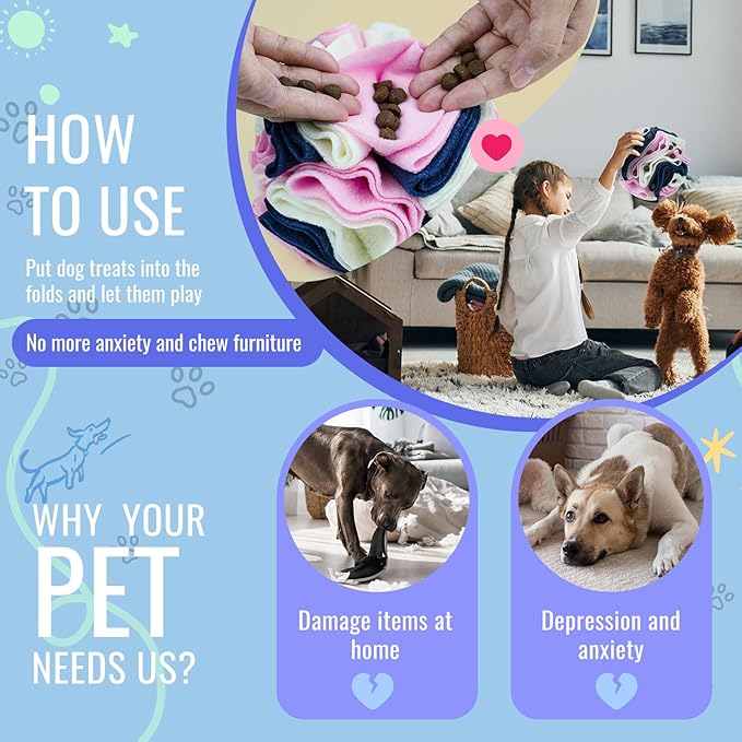 Pet Snuffle Ball, Puzzle Sniffing Interactive Dog Ball for Blind Dogs Training Stress Relief Dog Enrichment Toys Treat Machine Washable (15cm, Classic Pink Blue White)-Mewly Pet