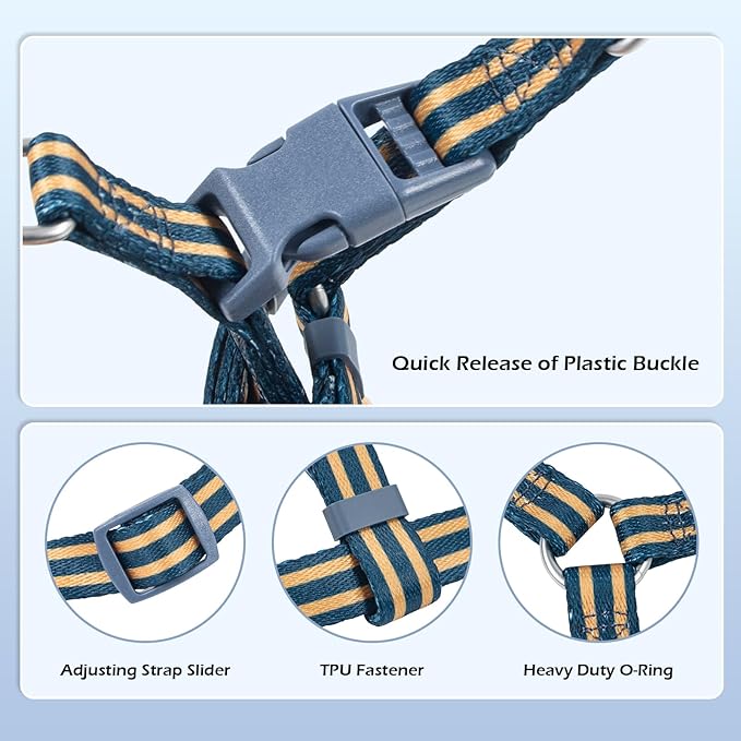 Stripe Step in Dog Harness for Small Dogs, Freedom Nylon Dog Halter Vests, Lightweight and Escape Proof Puppy Harness, Quick Fits for Small Medium and Large Dogs, Blue S-Mewly Pet