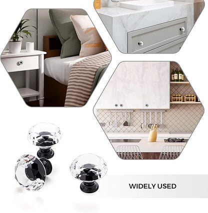 Ravinte 3 Pack Crystal Drawer Knobs - Glass Cabinet Knobs, Diamond Shaped, 30 mm with Black Base