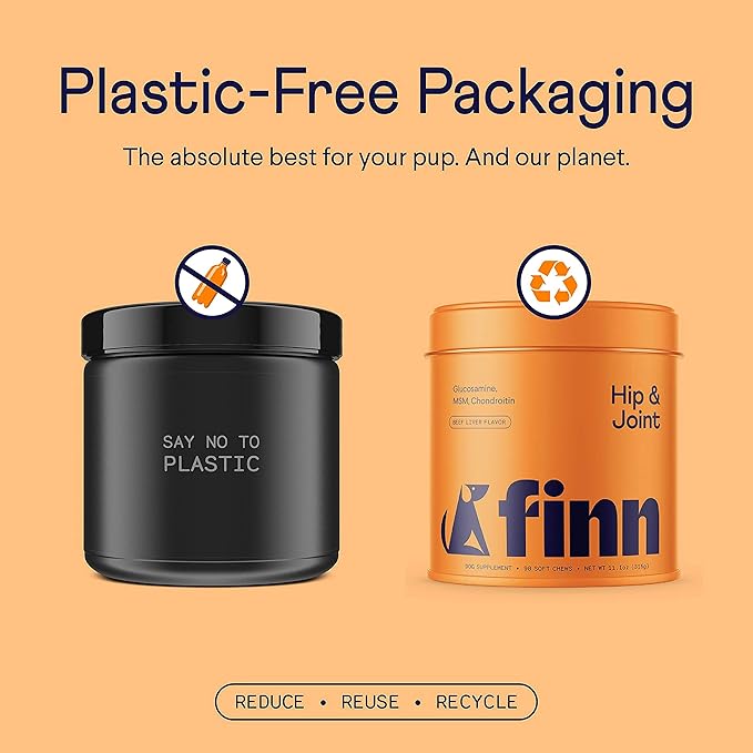 Finn Hip and Joint Supplement for Dogs | Glucosamine, Chondroitin & MSM for Joint and Mobility Support | with Turmeric, BioPerine and B-Vitamins | 90 Soft Chews-Mewly Pet