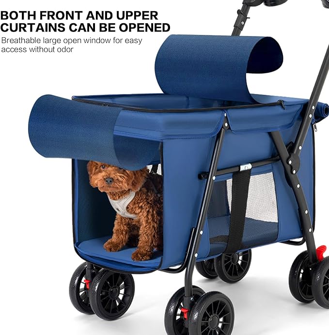 Pet Stroller Cat Dog Stroller Travel Folding Pet Carriers（Blue）-Mewly Pet