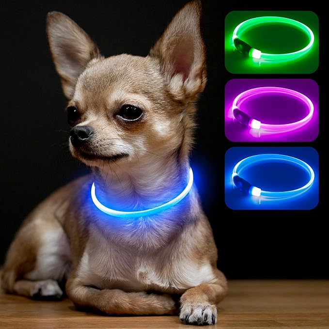 BSEEN Light Up Dog Collar, High Visibility LED Dog Collar Rechargeable- Rainproof TPU Cuttable Glowing Pet Collar for Small Dogs & Cats - Puppy Safety Lights for Night Walking (XS- Blue 40cm)-Mewly Pet