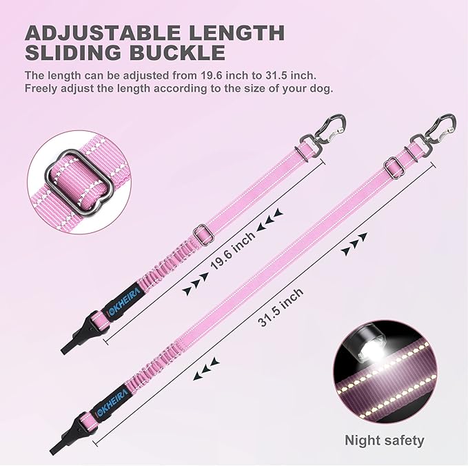 IOKHEIRA Dog Seatbelt - Adjustable Reflective Bungee Harness with Aluminum Swivel Carabiner-Mewly Pet