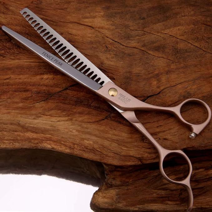 Fenice Peak Thinning Shears for Dogs and Cats Pet Grooming Scissors Chunkers Shears 440C Stainless Steel Professional Dog Trimming Scissors 7.5''-Mewly Pet