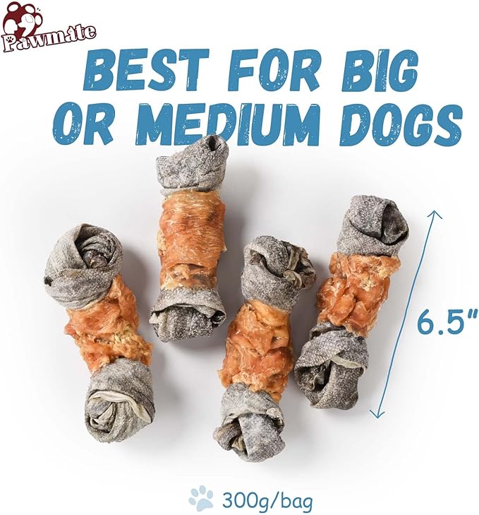 Dog Treats Chicken Wrapped Cod Skin Knotted Bones-6.5", All-Natural Healthy Fish Skin Dog Chew Treats, Rich in Omega-3 Protein, 4 Counts, 10.6 OZ-Mewly Pet