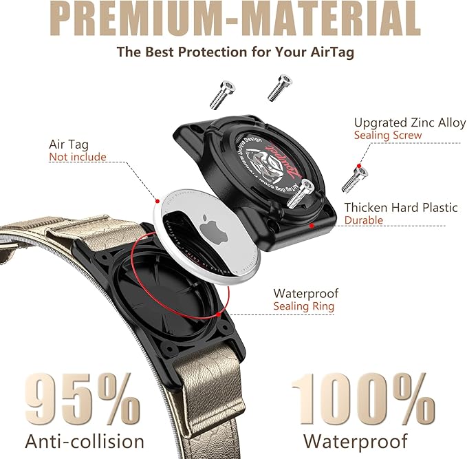 Airtag Dog Collar - Leather Dog Collar with Airtag Holder| IP68 Waterproof AirTag Holder with Metal Buckle, Comfortable GPS Dog Collars Tracker for Medium Large Dogs (Champagne Gold, XL)-Mewly Pet