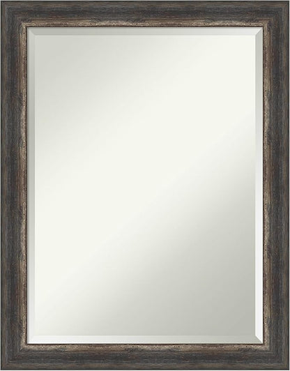 Amanti Art Brown Bathroom Mirror for Over Sink, 27x21 Bark Rustic Char Narrow Rectangle Vanity Mirror, Medium Country Rustic Frame, Hangs Horizonally and Vertically, Bathroom Wall Decor, Beveled Edge