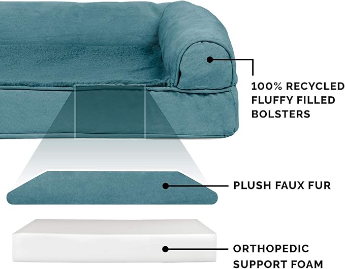 Furhaven Orthopedic Dog Bed for Large Dogs w/ Removable Bolsters & Washable Cover, For Dogs Up to 125 lbs - Plush & Suede Sofa - Deep Pool, Jumbo Plus/XXL-Mewly Pet