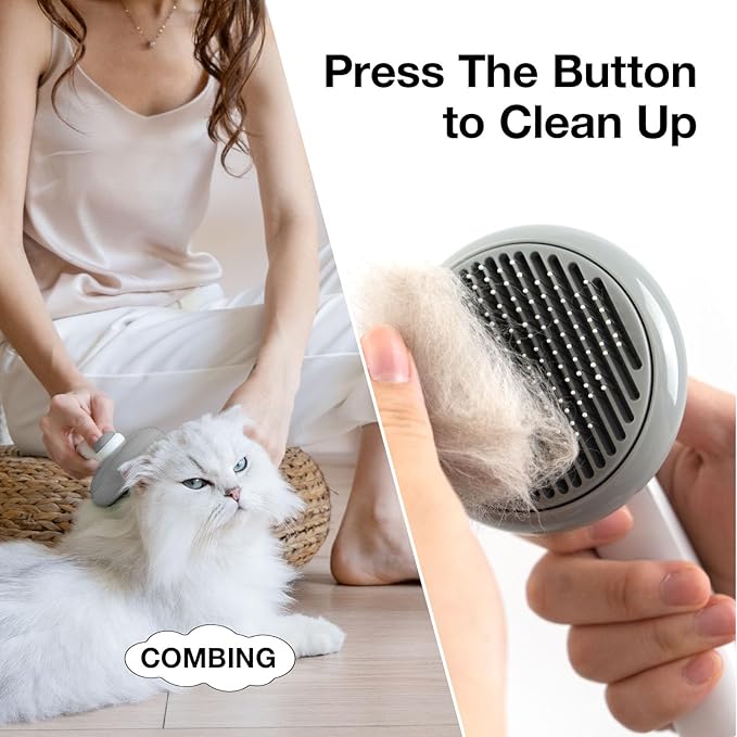 Cat Brush for Shedding, Pet Grooming Self Cleaning Slicker Brush for Cats & Dogs, Grey-Mewly Pet