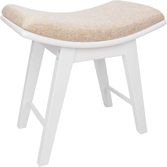 URFORESTIC Oak Wood Vanity Stool, Modern Makeup Dressing Stool with Concave Seat Surface,Capacity 300lb, Easy Assembly (White)