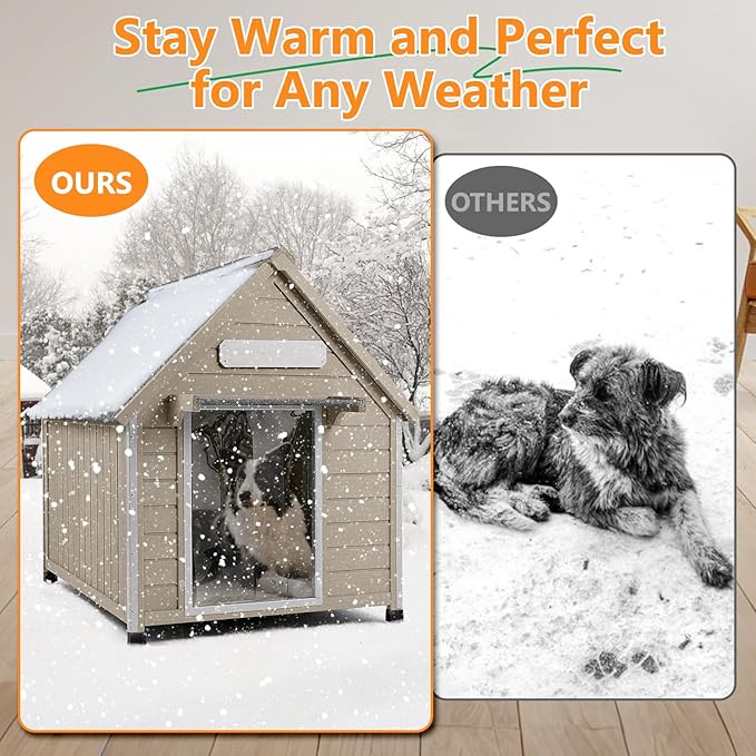 Large Dog House Outdoor Weatherproof, Wooden Dog Kennel Shelter with Anti-Chewing Iron Frame, Removable Floor for Medium to Large Dogs, Easy Clean and Assemble (30.5" L*37.4" W*39.3" H)-Mewly Pet