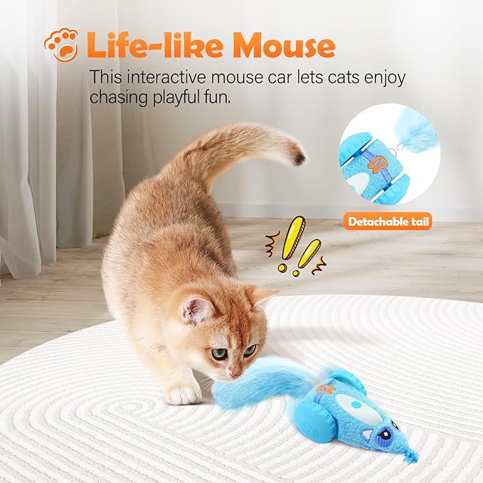 Migipaws Automatic Cat Toys, Plush Cat Mouse Toy, Interactive Toy for Indoor Cats, Smart Moving Kitten Toy, Rechargeable (Blue)-Mewly Pet