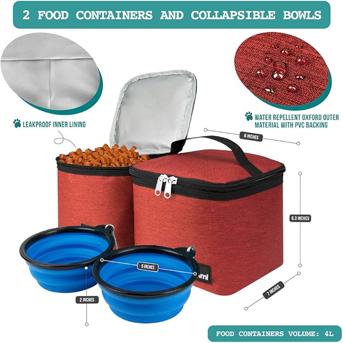 PetAmi Dog Travel Bag Backpack, Airline Approved Dog Bags for Traveling, Puppy Diaper Bag Supplies, Pet Camping Essentials Hiking Accessories Dog Mom Gift, Food Container, Collapsible Bowls, Red-Mewly Pet