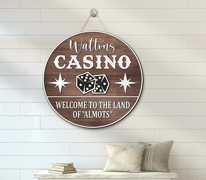 Custom Casino Name Sign, Personalized Dice Poker Signs, Large Wooden Casino Playing Wall Decor, Front Door Sign, 3D Wooden Hanging Home Decor Sign Gifts for Boys Girls, Casino Decorations