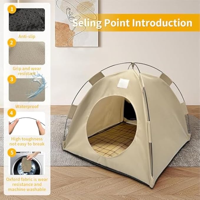 BreezyDen Pop-Up Pet Tent – Portable Indoor/Outdoor Cat Tent, Waterproof Pet Hideaway for Cats & Small Dogs with Mesh Window, Anti-Slip Base & Washable Design (White, M (8 catties Kitten))