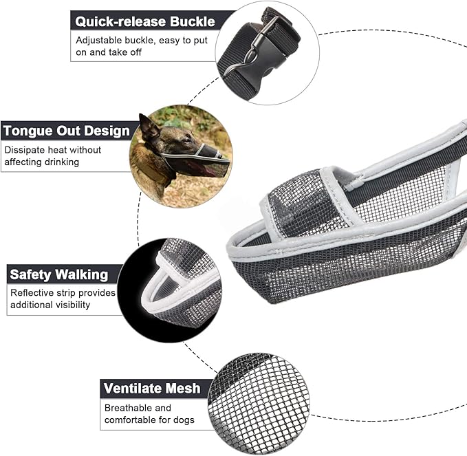 Crazy Felix Nylon Dog Muzzle for Small Medium Large Dogs Dachshund Beagle Poodle Labrador, Air Mesh Breathable and Drinkable Pet Mouth Guard for Anti-Biting Chewing Scavenging (XS, Reflective Trim)-Mewly Pet