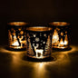 Votive Candle Holders, Black and Gold Glass Tealight Candle Holder Set of 3, Christmas Candle Holder with Elk, Xmax Tree, Snowflake Pattern, Table Canterpieces for New Year Party Decor