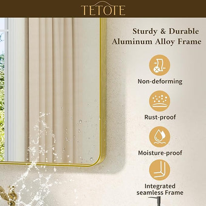 TETOTE Gold Bathroom Mirror 16 x 20 Inch Brushed Gold Metal Framed Vanity Mirror, Tempered Glass, Wall Mounted for Bathroom, Entryway, Bedroom, Living Room(Horizontal/Vertical)