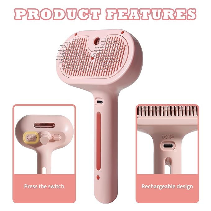 3-in-1 Steam Brush for Cats & Dogs – Hair Removal Comb with One-Click Release & Water Spray – Grooming Brush for Shedding, Long/Short Hair-Mewly Pet