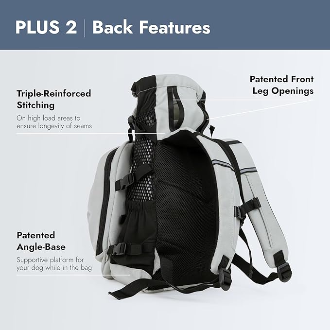 K9 Sport Sack Plus 2 - Small, Light Grey - Ideal for Dogs 13-16” Long - Adjustable, Backpack-Style Carrier with Multi-Functional Storage Pack, Thick Shoulder Straps & Padded Back Panel-Mewly Pet