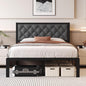 Full Bed Frame with Headboard Linen Upholstered Bed Frame Platform,All Metal Slats Support Platform Bed Frame with Storage Space,Easy Assembly,Noise Free,No Box Spring Needed,Grey