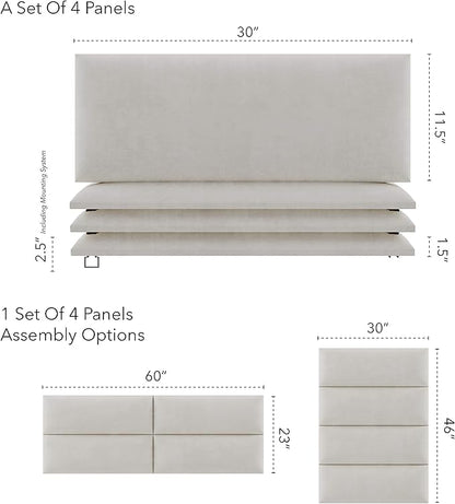 Vänt Upholstered Wall Panels - Queen/Full Size Wall Mounted Headboards - Micro Suede Neutral Sand - Set of 4 Panels (Each Individual Panel 30"x11.5")