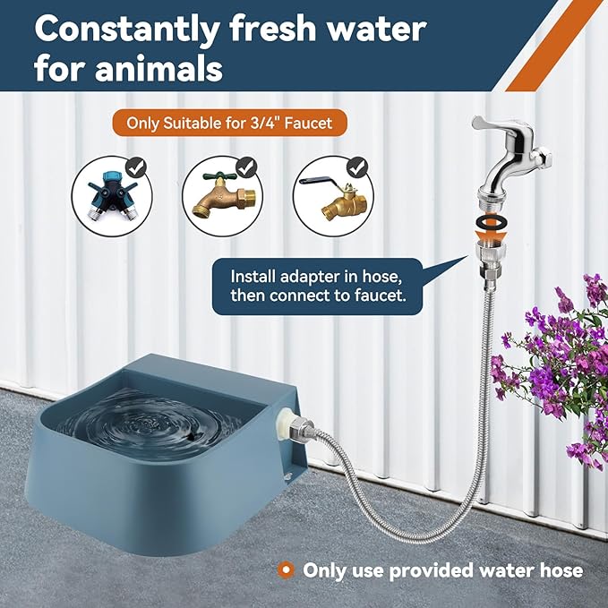 Dog Automatic Water Bowl for 3/4” GHT Male Faucet, 2L Outdoor Auto Fill Water Dispenser with 5ft Water Hose-Mewly Pet