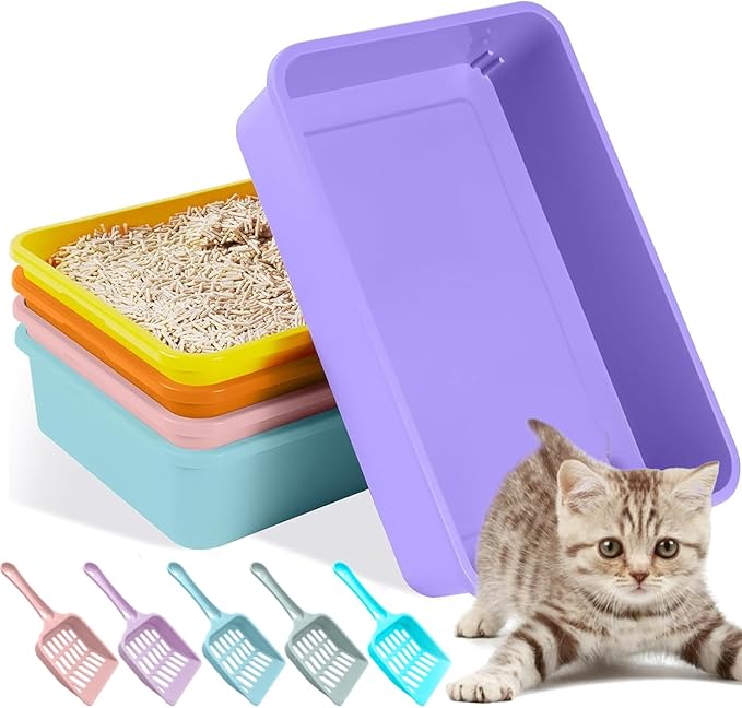 5pcs Kitten Litter Box,Open Small Cat Litter Box with 5 Scooper,Portable Small Litter Pan Low Entry Shallow Plastic Travel Toilet Litter Tray Cat Waste Tray for Small Pet Rabbit Guinea Pig Newborn Cat-Mewly Pet