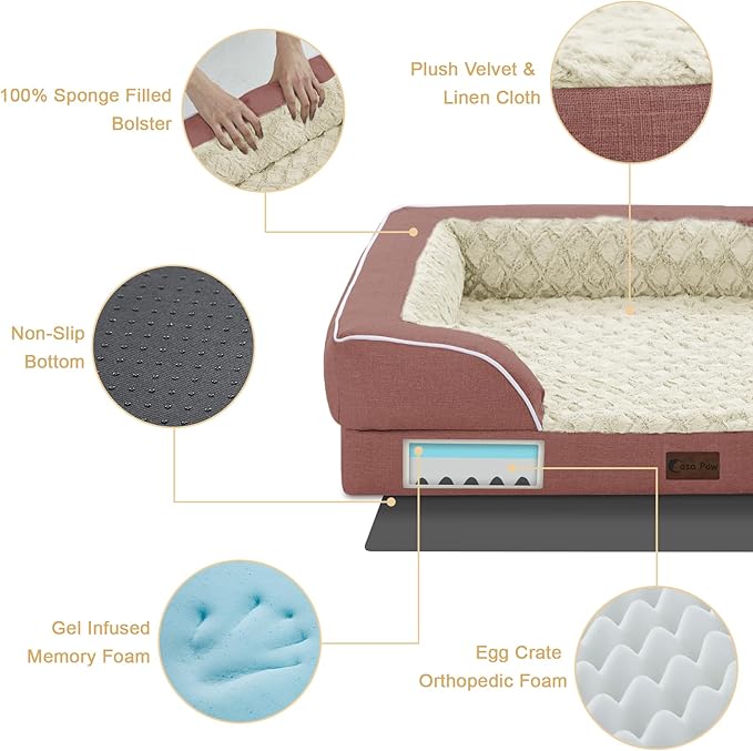 Orthopedic Dog Beds, Waterproof Memory Foam Large Sized Dog Bed with Sides, Non-Slip Bottom and Egg-Crate Foam Big Dogs Beds with Removable Washable Cover(Large,Pink)-Mewly Pet
