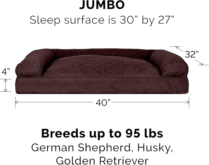Furhaven Pillow Dog Bed for Large Dogs w/ Removable Bolsters & Washable Cover - Quilted Sofa - Coffee, Jumbo/XL-Mewly Pet